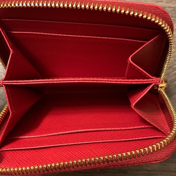 Prada Fuoco (Cherry Red) Saffiano Leather Compact Zip Around Wallet - Picture 8 of 8